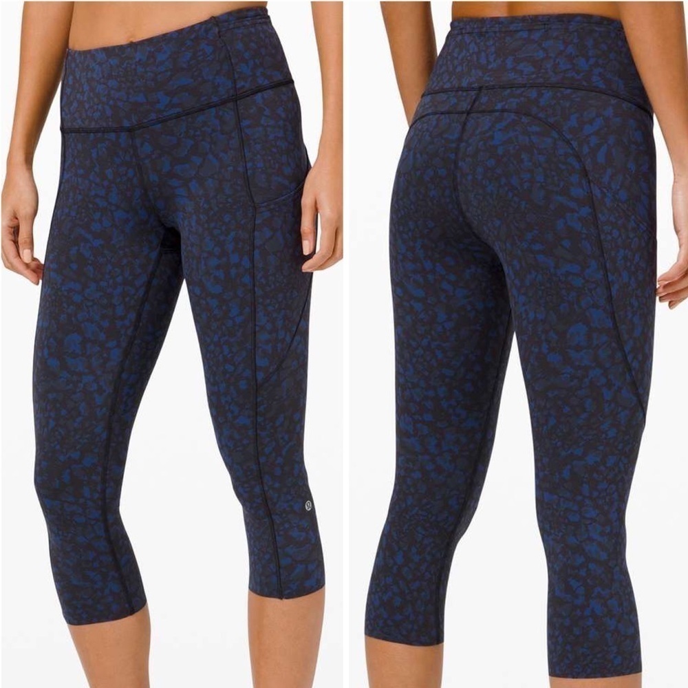 Lululemon Fast and Free Crop II 19" in Wild Thing Camo Larkspur Multi 4